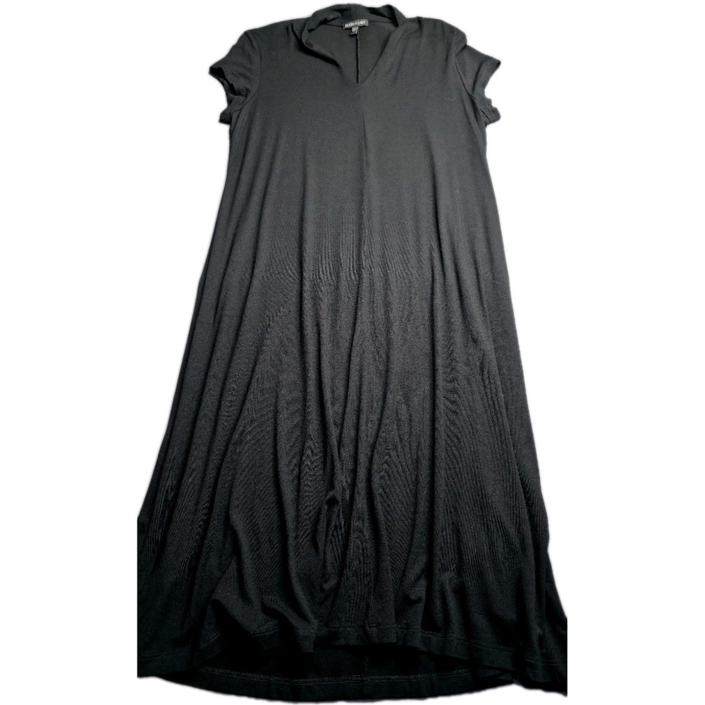 Eileen Fisher V Neck Cap Sleeve Black Dress Rayon Lyrca Blend Sz Small